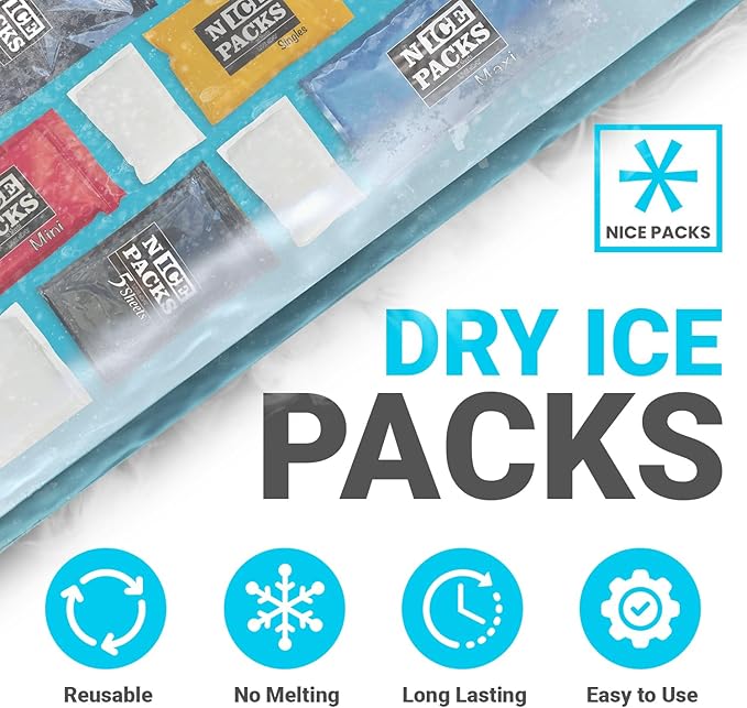 Nice Packs Reusable Dry Ice Packs for Coolers, Lunch Boxes, Frozen Food Shipping - Flexible and Long Lasting (5 Extra Large Sheets)