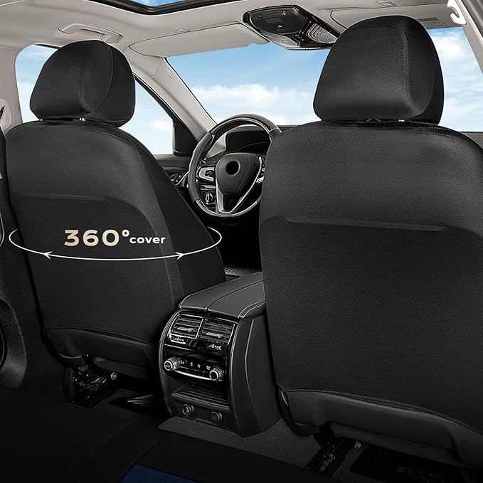Coverado Seat Covers Full Set, Luxury Diamond Leather Car Seat Cover with Carbon Fiber Textured Design, Waterproof Car Seat Protector, Black&Blue Front and Rear Seat Covers Universal Fit Most Cars