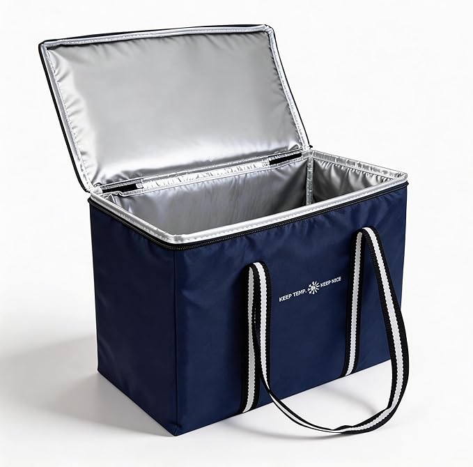 Insulated Food Delivery Bag, Large Durable Reusable Shopping Grocery Bag with Zipper – Foldable Thermal Cooler Bag for Hot & Cold Food, Pizza Delivery & Catering