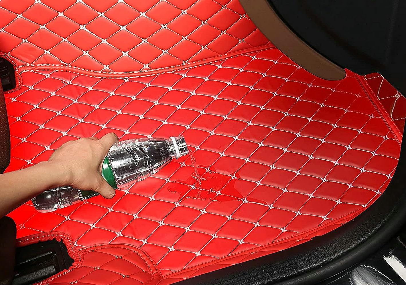 Custom Artificial Leather Waterproof All-Weather Car Floor Mats Fit for 99% Sedan SUV Sports Car Vehicle Car Mat (Pink)