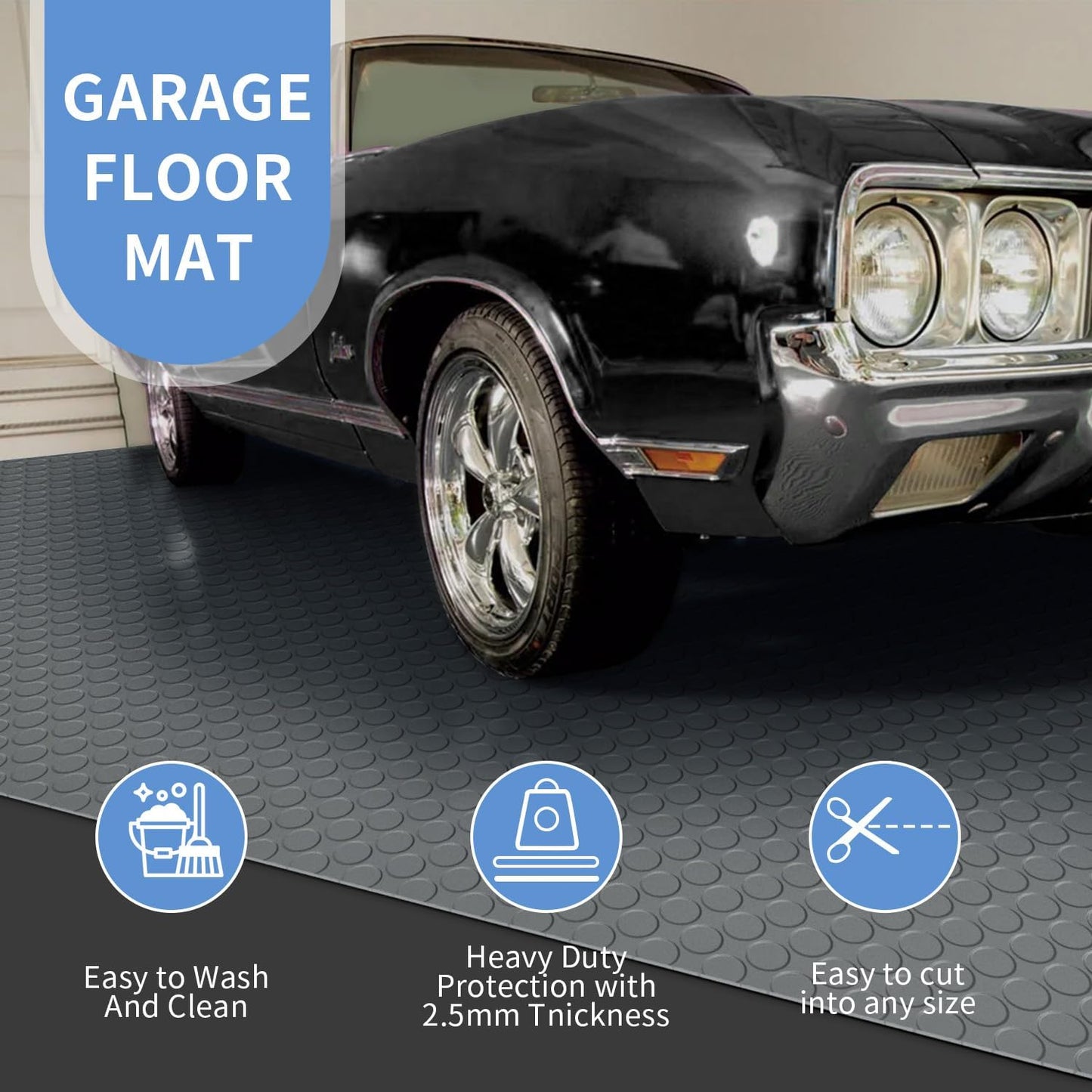 Premium Garage Floor Mat, Commercial Grade Heavy Duty Parking Mat for Garage Floor, Golf Cart Parking, Water/Stain Resistant Floor Runner (Grey Coin, 2 Rolls x 4 x 10 Feet)