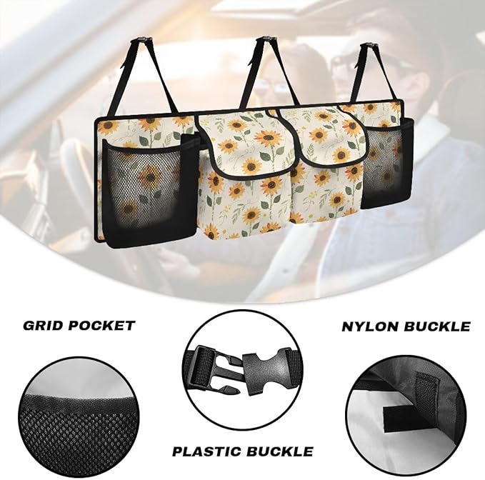 Sunflower Printed Car Trunk Organizer Car Back Seat Hanging Storage Bag Multipurpose Auto Interior Accessories for Hatchback Crossover Minivan Truck MPV