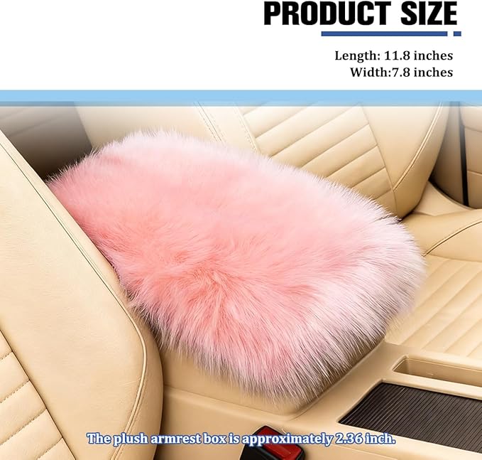 Car Center Console Cover, Fluffy Soft Vehicle Middle Console Arm Rest Cushion Pad, Furry Automotive Interior Armrest Seat Box Protector Decoration Accessories, Universal Fit (Light Pink)