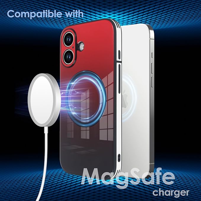 Guppy Compatible with iPhone 17 Magnetic Case, with Full Camera Lens Protector [Compatible with MagSafe] Scratch Resistant Gradient Glass Back Cover Phone Case-Red