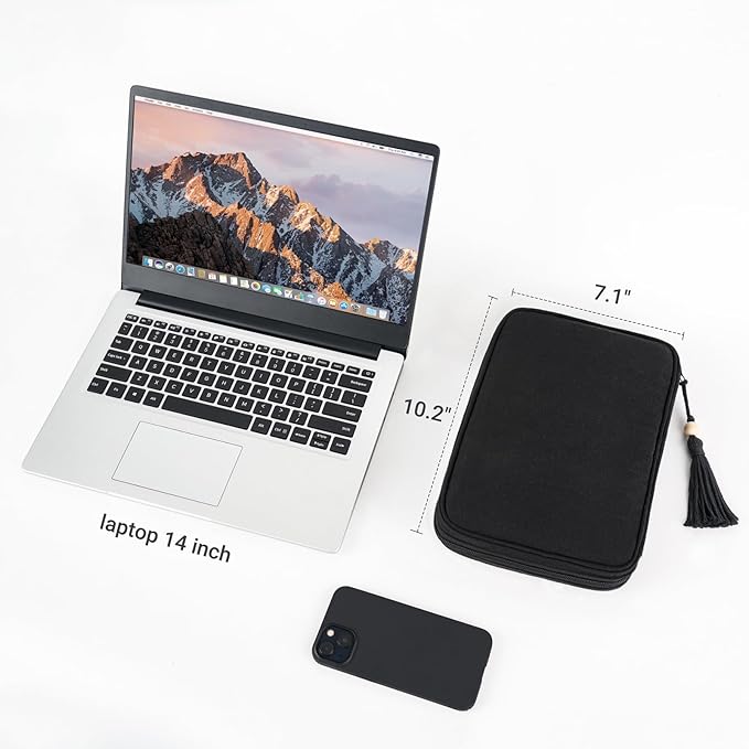 Mkono Electronics Organizer Travel Cable Cord Organizer Cotton Bag, Portable All-in-One Accessories Travel Essentials Storage Case with Tassel for Cable Charger Phone USB Pouch for Women, Black