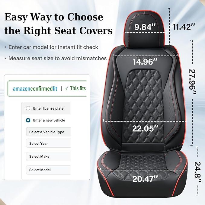 Coverado Front Seat Covers, Wear-Resistant Stain-Proof Cushions, Universal Fit for Most Vehicles, Waterproof Car Seat Protectors, Automotive Seat Covers-Red & Black Line Design