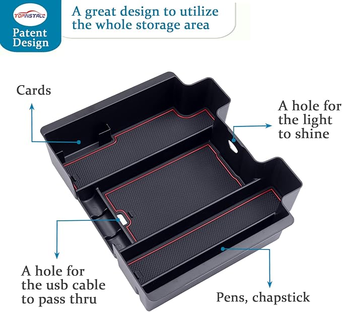 TOPINSTALL Red Center Console Organizer Compatible with 2019-2022 Silverado/Sierra 1500 and 2020-2023 Silverado/Sierra 2500HD 3500HD, Armrest Full-Size Tray (Full Console w/Bucket Seats ONLY)