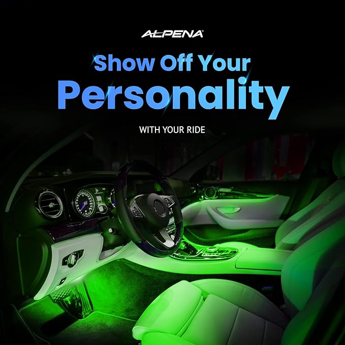 Alpena MAX LED Light Strip Starter Kit – EZ-Link Modular 12V Plug-and-Play Lighting for Cars & Trucks, Interior/Exterior Stick-On Light Bars, 2×12” Weatherproof Strips, Green