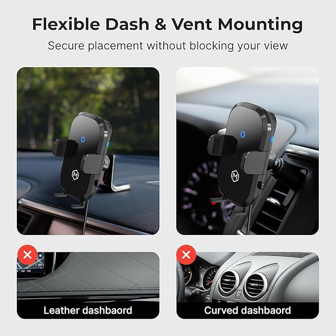 Wireless Car Charger Mount - Auto Scan & Auto Grip Car Phone Mount - Compatible with iPhones and Smartphones - Fast Charger Car Mount Accessories for Dashboard or Vent
