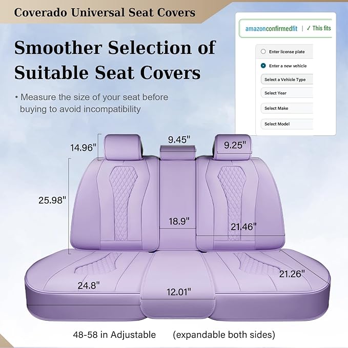 Coverado Purple Car Seat Covers, Back Car Seat Cover, Leather Seat Cover, 3-Pieces Car Seat Cushion, Luxury Seat Cover Seat Protector Universal Fit Most Cars Trucks SUV