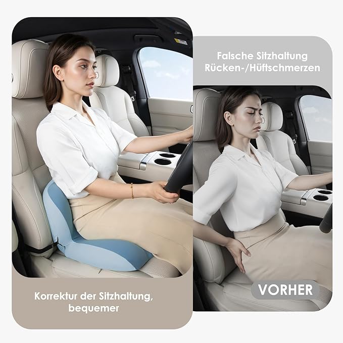 FLORICH Memory Foam Truck Seat Cushion,Car Seat Cushion and Lumbar Support Pillow for Office Chair, Ergonomic Back Support & Sciatica Relief for Long Drives(Blue)