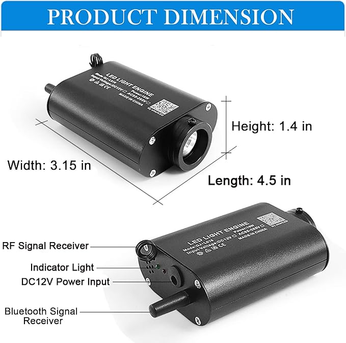 ATOKEE 16W Sound Activated Fiber Optic Light Box, Bluetooth App/RF Remote Control for Starlight Headliner, Car Plug & Power Adapter, PG Connector & 3 Drill Bits