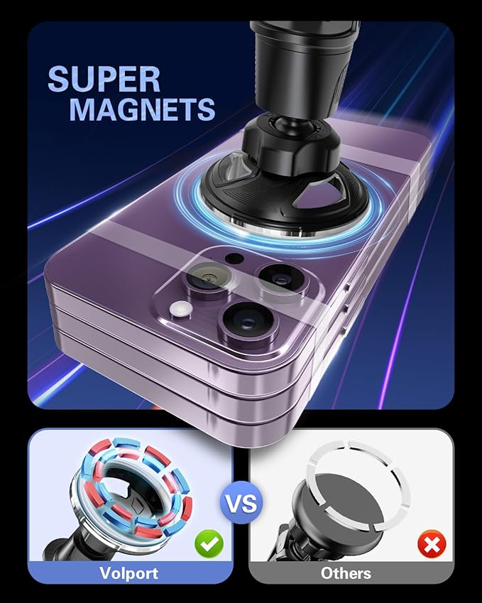 for Magsafe Vent Mount [Horizontal/Vertical]: Ultra Strong Magnetic Car Phone Holder, Circle Magnet Air Vent Stand for Mag Safe Phone Grip, iPhone 16 15 14 Pro Max Samsung Cellphone Case, Ring Holder