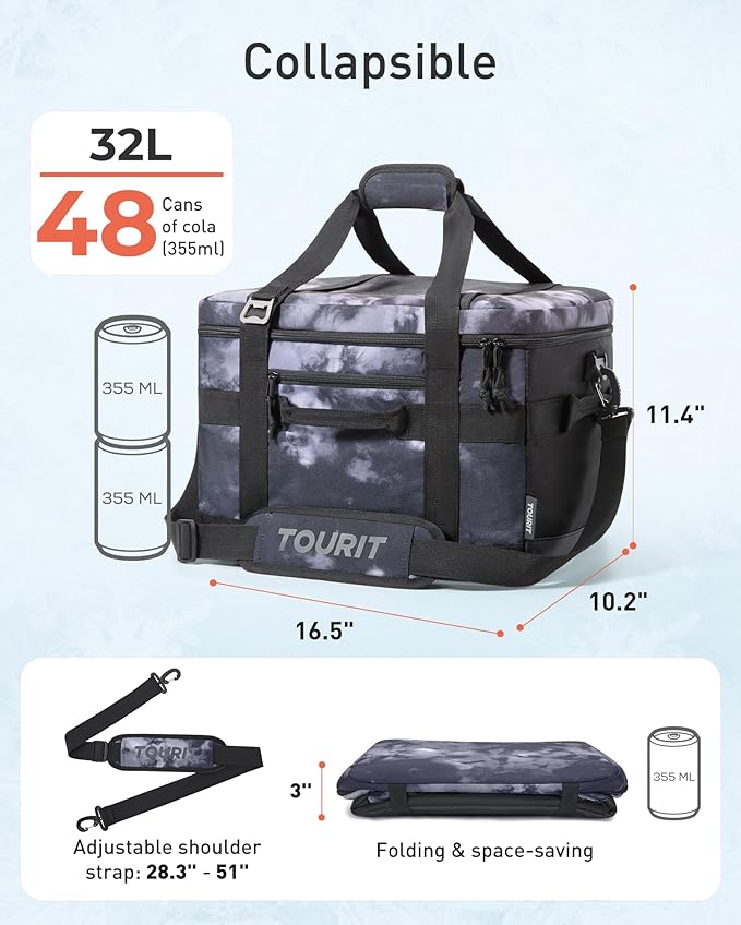 TOURIT Soft Sided Cooler Bag Insulated 48/60 Cans, Large Collapsible & Leakproof Ice Chest for Picnic, Beach, Camping, Travel