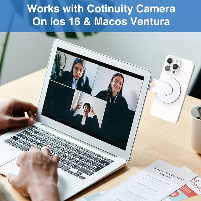 Continuity Magnetic Laptop Phone Holder - Continuity Camera Adapter Compatible with MagSafe for iOS 16 & macOS Ventura, Slim Laptop Phone Mount Computer Expansion Bracket for Smartphone