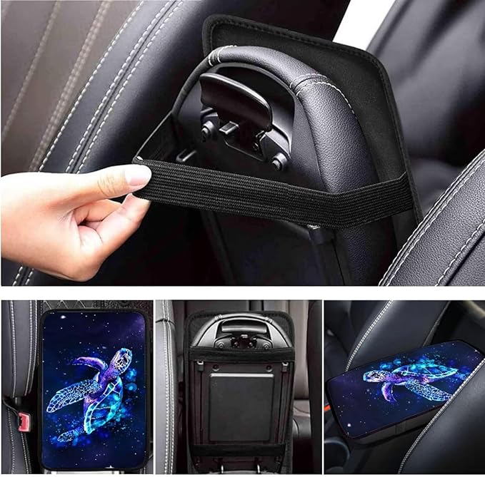 Blue Sea Turtle Car Steering Wheel Cover Sets 6 Pcs Car Accessories Cup Coaster Handbrake Cover Suit Universal Fit Auto,Suvs,Truck