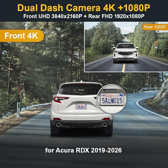 Fitcamx Front 4K+Rear 1080P Dash Cam Adapts for Acura RDX 2019-2026 (HD2-D4151), OEM Factory Look, 2 Way HD Video, Built-in WiFi & APP, Loop Recording, Collision Detection, Easy to Use, 128GB Card