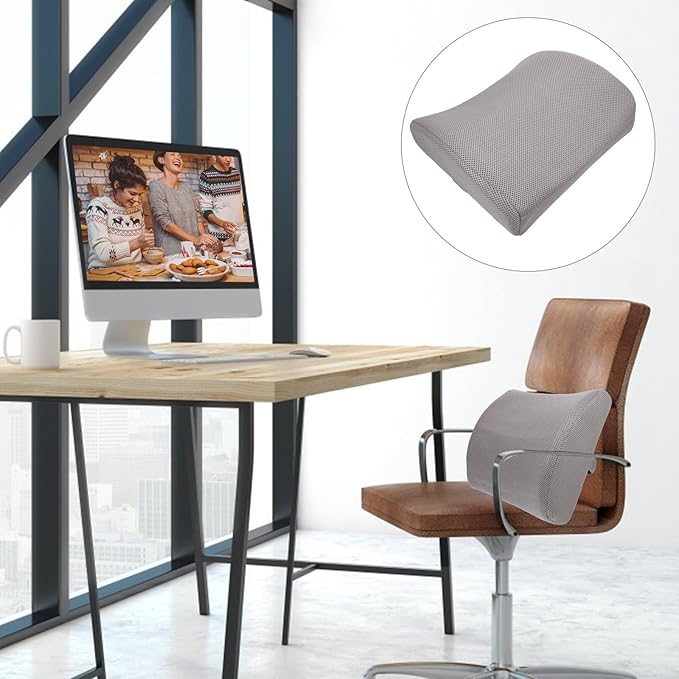 ABOOFAN Memory Foam Lumbar Support Cushion Car Seat Pad Lower Back Waist Pillow Office Chair Backrest Cushion Gray for Seasons Driving and Office Use