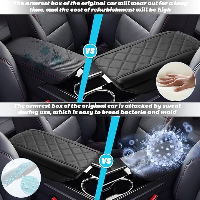 SHAOHAO 2025 2026 Chevy Equinox Center Console Cover for 2025 2026 Chevy Equinox Accessories (LT/RS/ACTIV) Car Armrest Cover Equinox Anti-Scratch Thicken Cushion Pad Middle Lid Leather Protector