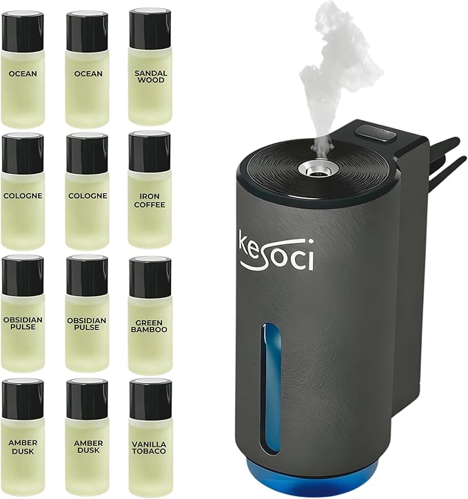 Smart Car Air Freshener Diffuser – Rechargeable Auto Scent Device with 12 Refills – Anti-Leak System, 3 Spray Modes & Motion Sensor Auto On/Off