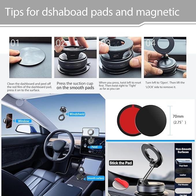 Galundge Vacuum Suction Magnetic Phone Holder, 2025 Upgraded Foldable Retractable Suction Cup Car Phone Mount for Magsafe, 360° Adjustable Magnetic Phone Stand for Cars/Gyms/Mirrors/Smooth Surface