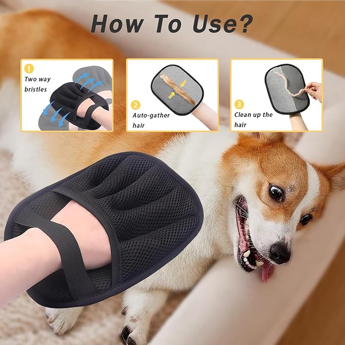 AUBELL Pet Hair Removal Glove for Dogs & Cats,2025 Upgrade Five-Finger Electrostatic Magic Brush,Animal Fur Removal Tool,Reusable Efficient Pet Hair Remover for Couch,Carpet,Clothes（1Pcs,Black）