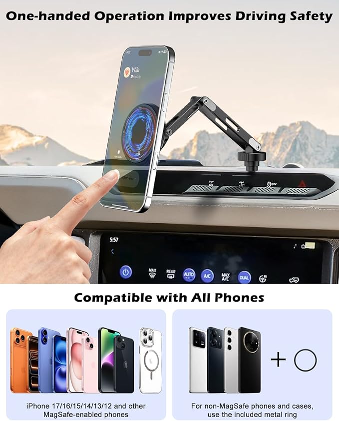 CloudValley Ford Bronco Phone Mount 2021-2026 2/4 Door, Magnetic Phone Holder with Aluminum Alloy, 360° Adjustable Off-Road Stable, No Drill No Damage Easy Install, Compatible with iPhone 17-12
