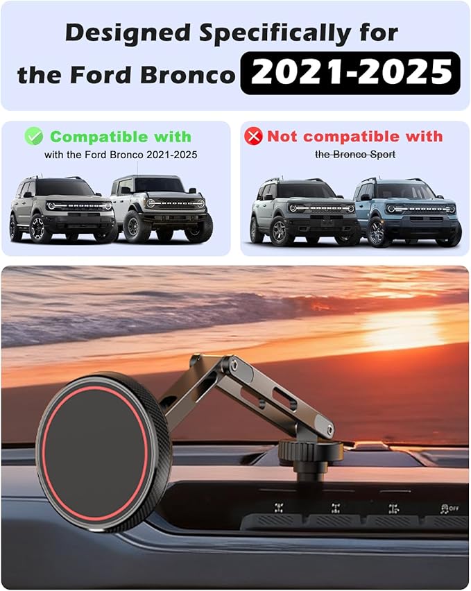 CloudValley Ford Bronco Phone Mount 2021-2026 2/4 Door, Magnetic Phone Holder with Aluminum Alloy, 360° Adjustable Off-Road Stable, No Drill No Damage Easy Install, Compatible with iPhone 17-12