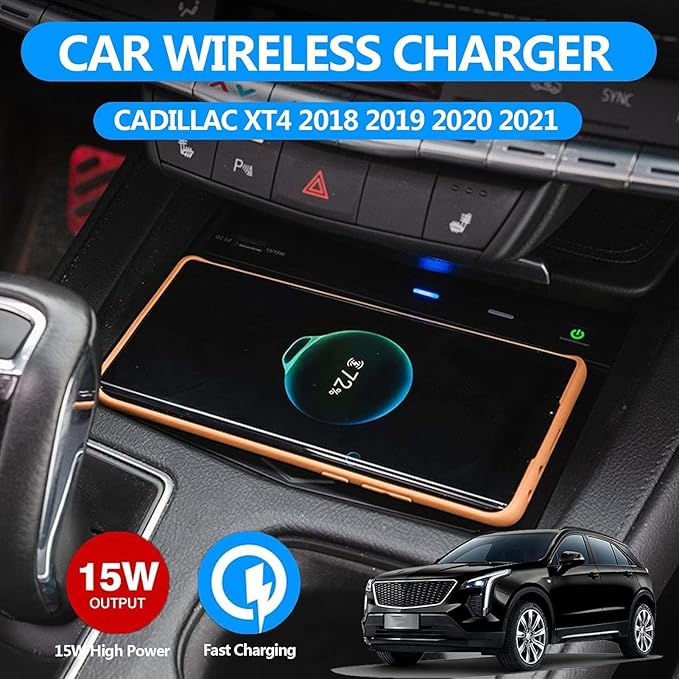 Wireless Car Charger for Cadillac XT4 2018 2019 2020 2021 2022 2023 2024 Support Original Car Center Console Accessory Panel 15W Fast Phone Charging Pad for Any Qi Enabled