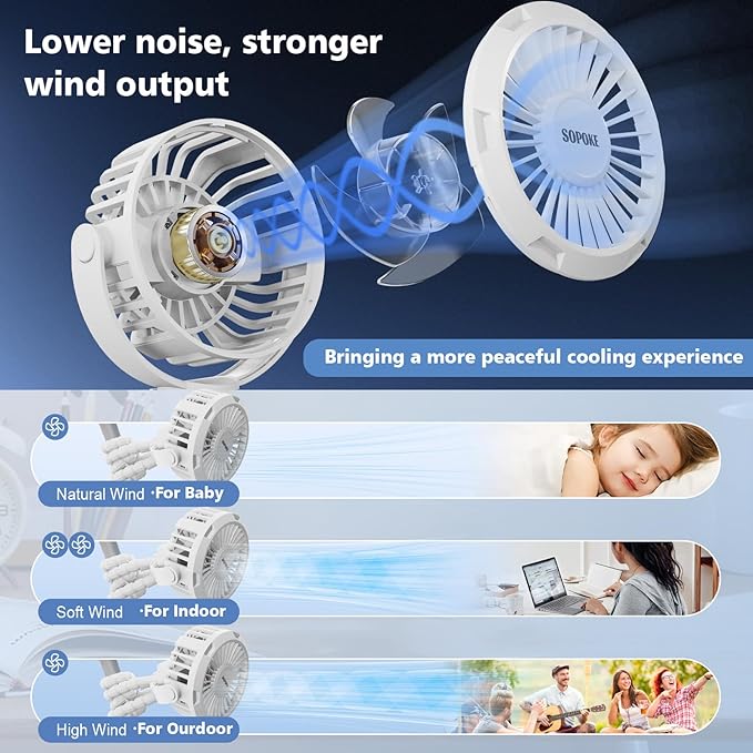 Mini Portable Baby Stroller Fan,3 Speed Personal Handheld Fan,Battery Operated Rechargeable 360° Flexible Tripod Cooling Fan, Suitable for Car Seat Crib Treadmill Golf Cart Travel(Green)