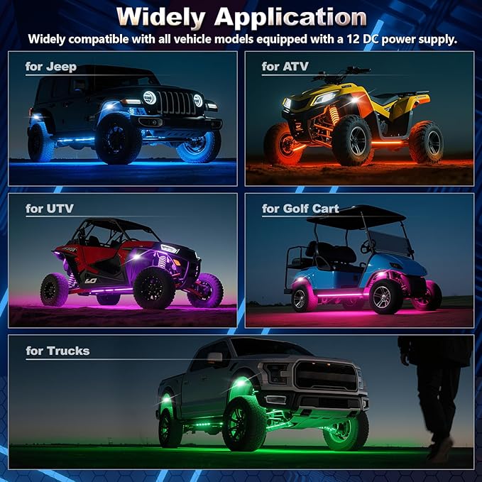 12 Pods Full Angle RGBW LED Rock Lights, 6500K Pure White RGB Rock Light for Truck Jeeps Pickup Offroad Golf Cart SUV UTV Underbody, 12V Waterproof Neon Underglow Kit with APP/RF Remote Sync Music