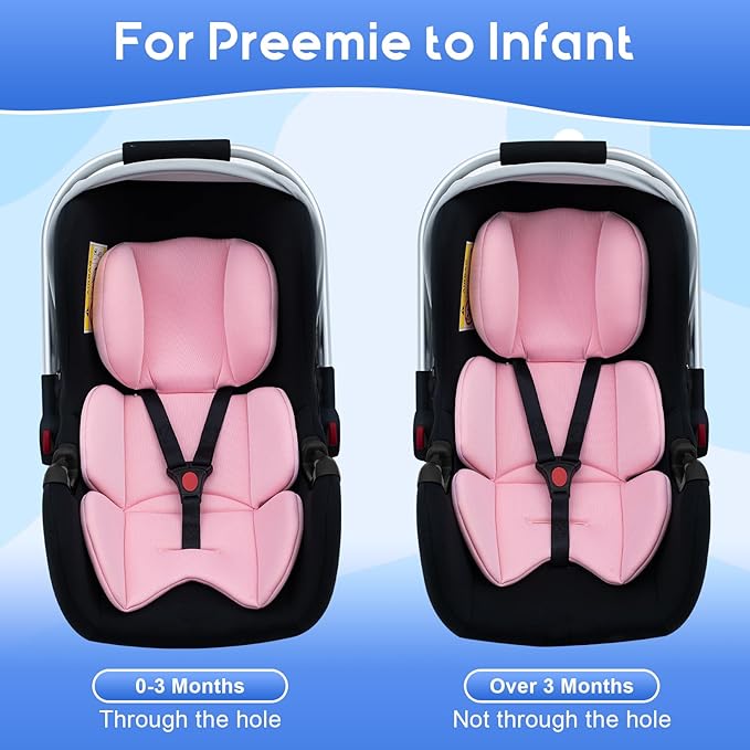 Infant Car Seat Insert, Ultra-Thick Carseat Head Support for Infant, Breathable Baby Car Seat Head & Body Support Compatible with Stroller, Universal Baby Car Seat Cushion with Filled Sponge