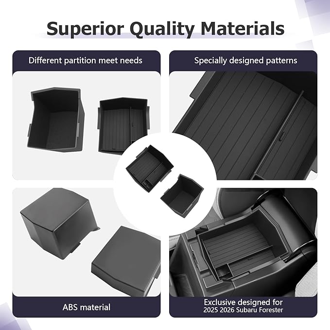 LUWU for 2025 2026 Subaru Forester Accessories Compatible with Forester Base/Premium/Sport/Limited/Touring 2025 2026 Armrest Console Secondary Storage Box Insert Tray ABS Material Black 2-Pack