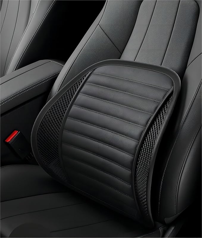 Premium Car Interior Back Support - Versatile Lumbar Cushion for Driver Seat with Breathable Fabric and Adjustable Strap. (2, Black)