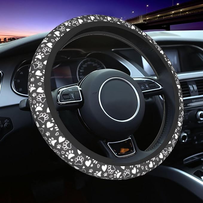 Funny Dog Paw Steering Wheel Cover, Cute Anti-Slip Breathable Car Accessories Interior Elastic Steering Wheel Cover for Men Women Gifts Fit Auto, SUV Vans Truck Universal 14.5-15 Inch