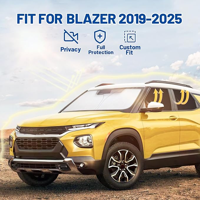 Car Window Shades for Chevy/Chevrolet Blazer 2019-2025 Accessories - Full Set 8PCS Side Window Sunshades with Memory Frame & Blackout Fabric, Privacy UV Shield for Camping/Travel