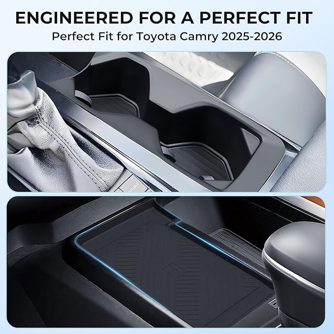 Cup Holder Insert & Wireless Charging Pad Protector Compatible with Toyota Camry 2026 2025, Center Console Cup Holder & Wireless Charging Mat for 2025 2026 Camry Accessories, Black
