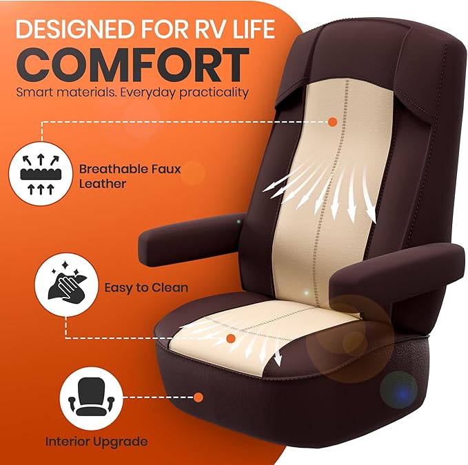 VALUN RV Seat Covers (Brown 2 Pack) – Captains Chair Seat Covers for RV Captain Chair & Motorhome Chairs, Universal Fit RV Chair Covers for Camper, Trailer, Van, Protects Against Dirt, Spills & Wear