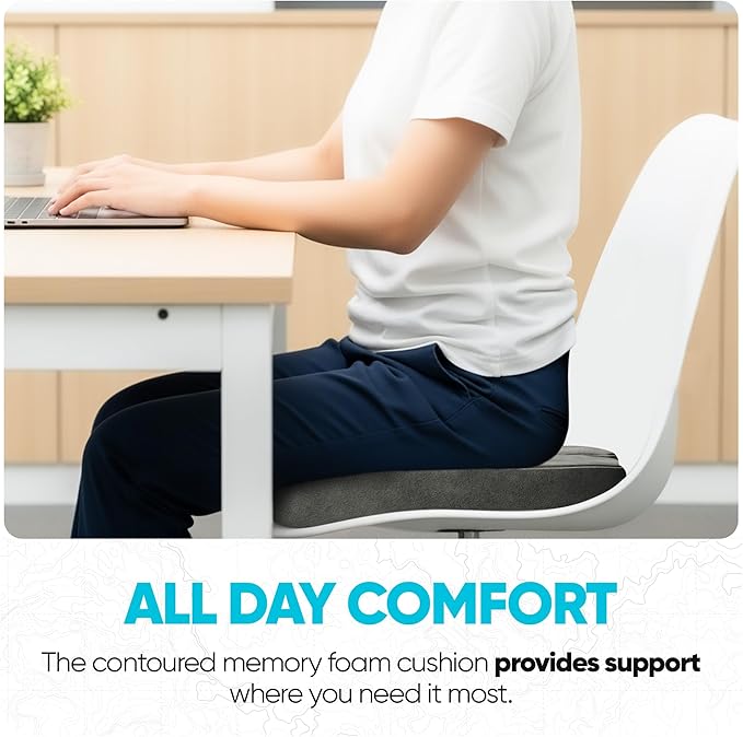 FORTEM Seat Cushion, Office Chair Cushion, Desk Chair Memory Foam, Sciatica Coccyx Tailbone Pain Relief, Pressure Relief, Sitting Pad, for Long Gaming & Sitting, Washable Cover, Non Slip