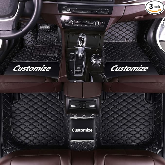 Custom Fit Car Floor Mats - Full Coverage Automotive Leather Floor Liners for Most Vehicles by MingyunSM (Black)