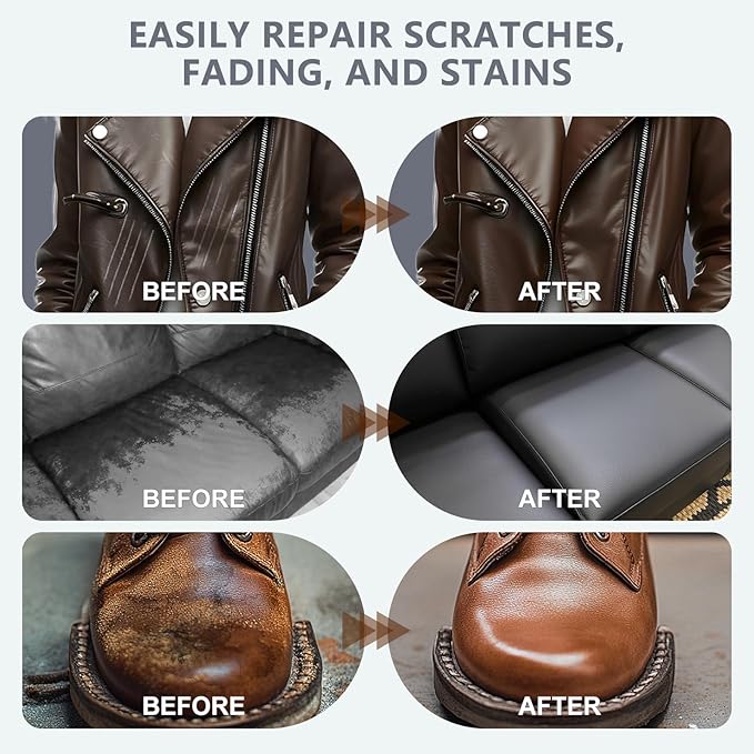 Leather Recoloring Balm & Color Restorer | Medium Brown Leather Dye, Paint & Repair Kit for Furniture, Couches, Car Seats, Shoes | Restore Faded & Scratched Surfaces