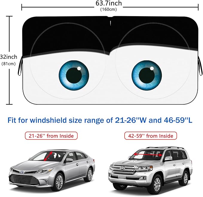 eygeufg Windshield Shade, Car Sun Shade for Front Windshield（Eyes-Black，Large）