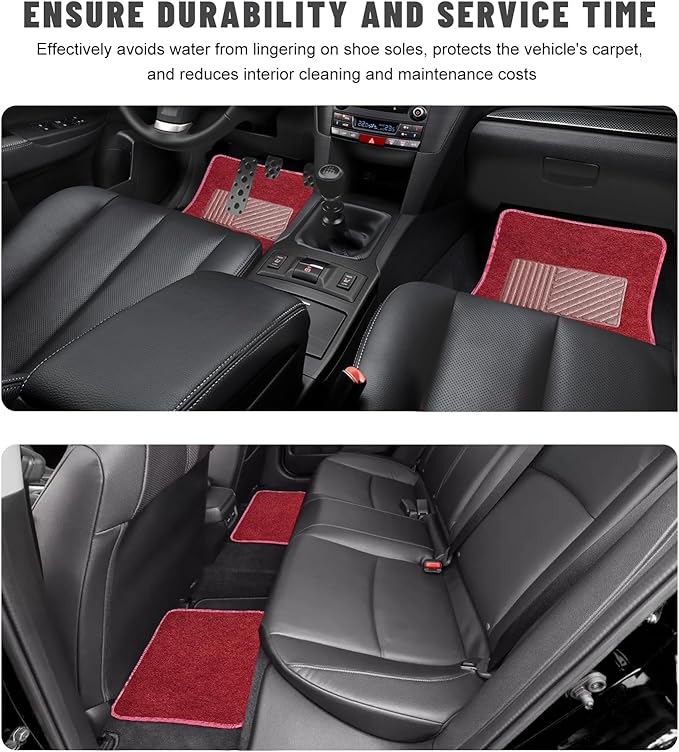 Sun Walker 4 PCS Car Floor Mats, Waterproof Anti-Slip Front & Rear Car Carpets with Driver Heel Pad, All Weather Floor Protective Pads Universal for SUVs Trucks Sedans Vans (Wine Red)