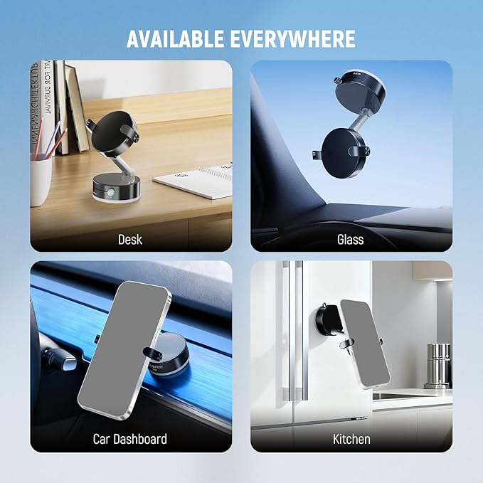 NEEWER ENTRY LEVEL VERSION Magnetic Cell Phone Holder Mount Stand Foldable with Vacuum Suction Cup for Your Car Windshield Dash Gym, 360 Rotating Compatible with MagSafe iPhone for Video Recording, A9