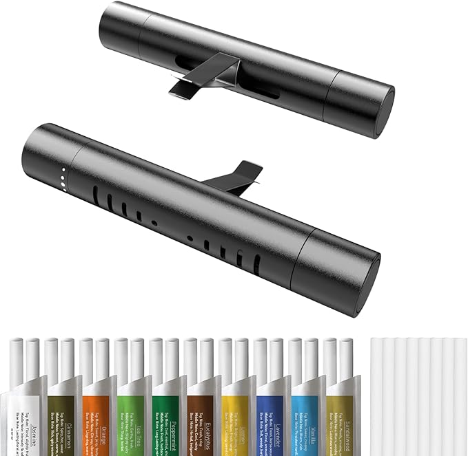 2Pcs Custom Car Air Freshener Vent Clips, Scented Sticks Kit with 10 Different Aroma Bags (2 Stick Each) & 8 Unscented Refill Sticks, Long-Lasting Odor Eliminator Car Diffuser