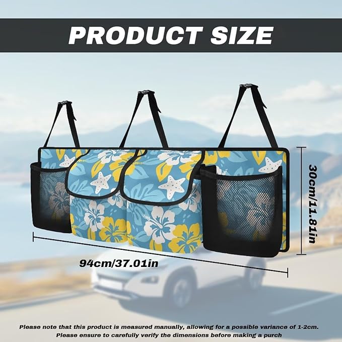 Hawaii Hibiscus Flowers Car Trunk Organizer Starfish Palm Leaf Multipurpose Cargo Bag for SUV,Truck,Van Back Seat Car Organizer