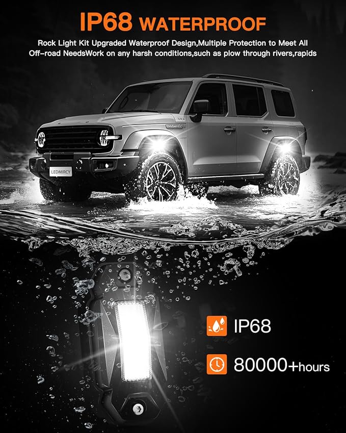 Rock Lights,LEDMIRCY R2 Pure White LED Rock Lights Kit 16PCS with Toggle Switch Wiring Harness Ultra Bright for UTV Trucks ATV Underglow Light Trail Rig Under Body High Power Waterproof
