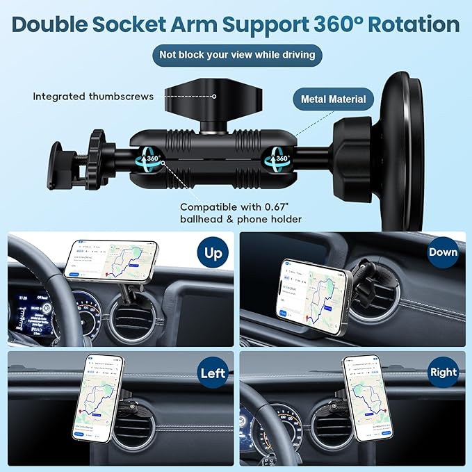 Kaishengyuan Wireless Charger Magnetic Vent Phone Mount Compatible with Jeep Wrangler JL 2018-2023 & Gladiator JT 2020-2023, 360° Rotation Air Vent Cell Phone Holder Cradles Fit for All Smartphone