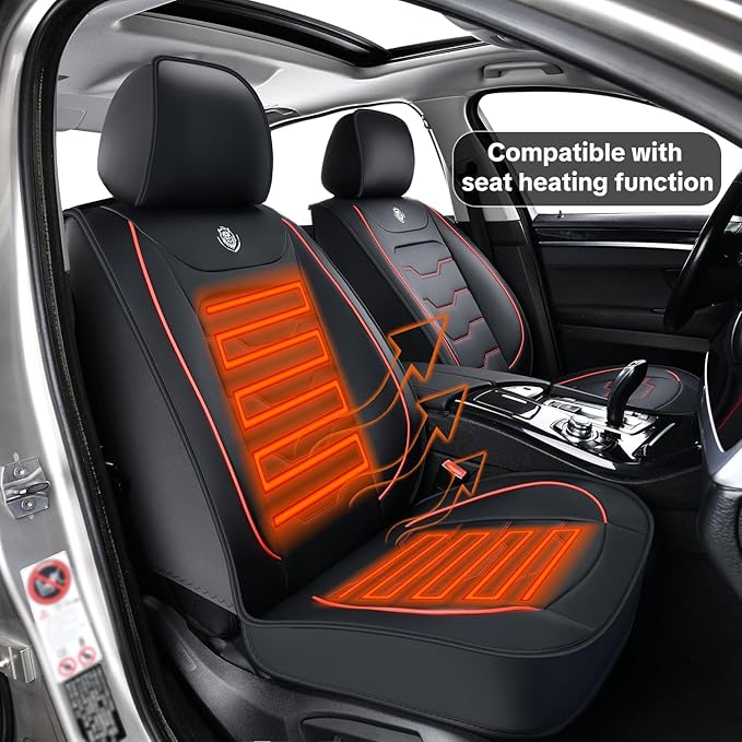 Universal Car Seat Covers, Black, Waterproof Faux Leather, Full 5-Seat Set, Non-slip, Contoured Fit, Suitable for Suvs, Sedans, Pickups, Upgraded Protection for Car Interiors, Airbag Compatible