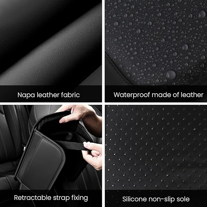 Car Center Console Cover, 11.6"×8.3" Leather Car Armrest Cushion Pad with 2 Storage Pockets, Comfortable Arm Rest Box Cover Mat for Most Vehicles, Universal Interior Accessories (Black)